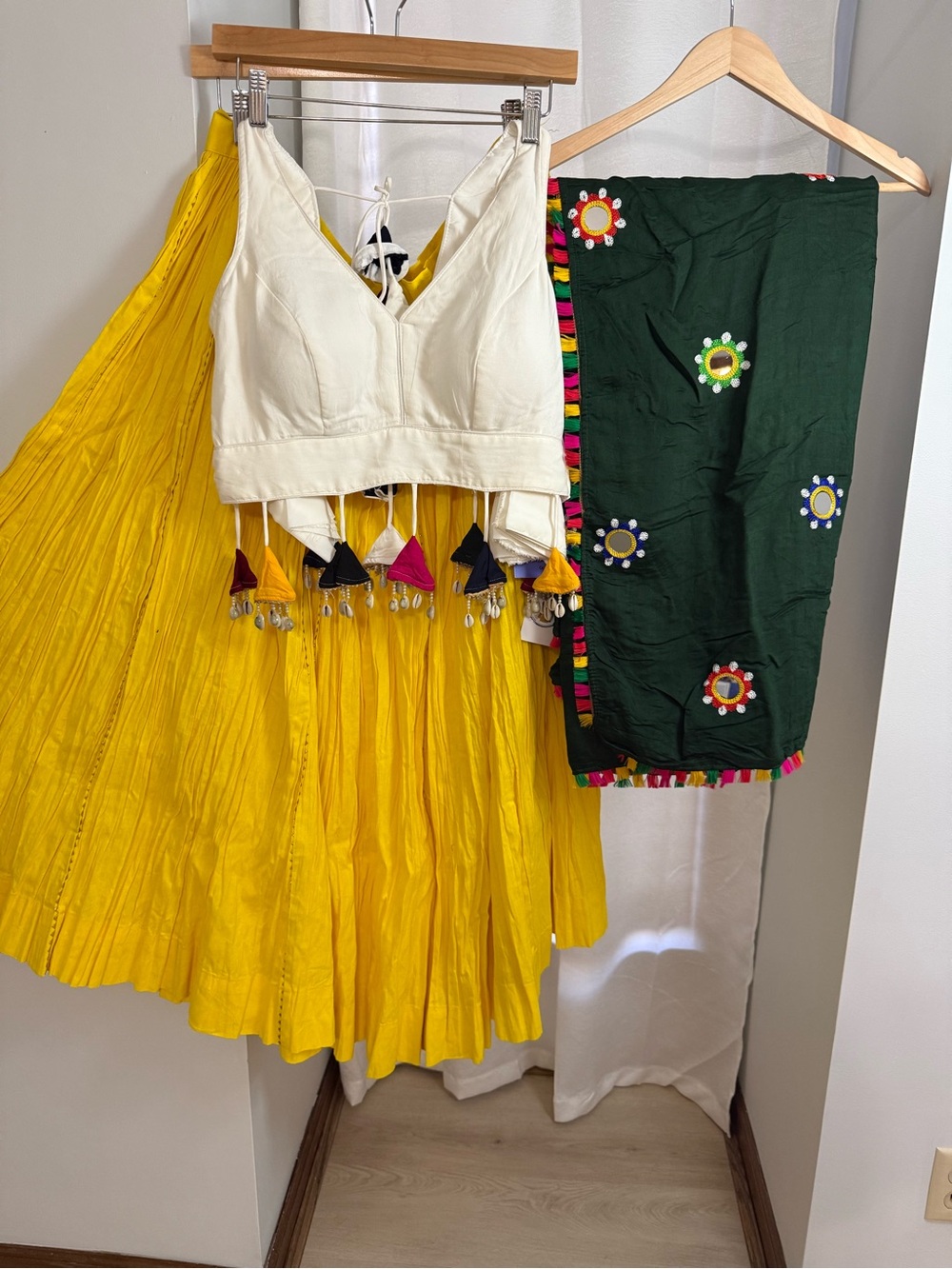 Boho White Crop Top Lahenga Set